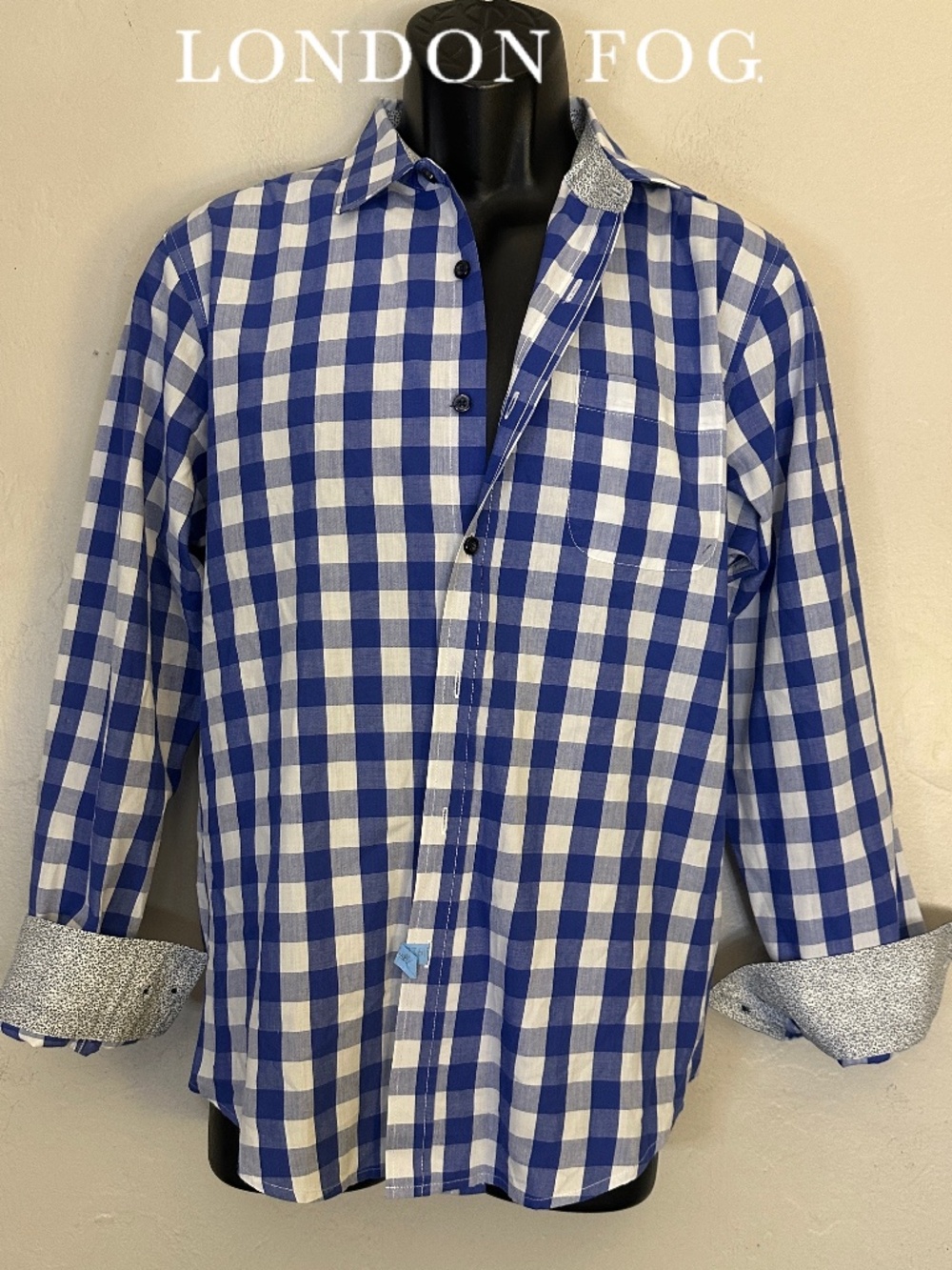 London Fog Plaid Contrast Long Sleeve Shirt Medium Gently worn 55% cotton